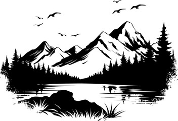 Mountain Majesty Sketch Landscape Emblem Coastal Cliffside Sketch Mountain Icon