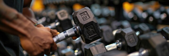 Naklejka premium Focused Dumbbell Curls Showcasing Strength Precision and Dedication in Fitness Regimen