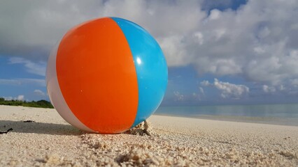 Closeup of a colorful beach ball on a sand