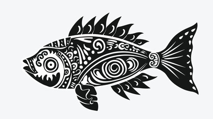 Fish. Black and white graphic image of the Maya. Maya