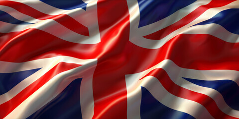 Vivid waving United Kingdom flag with dramatic folds and vibrant colors
