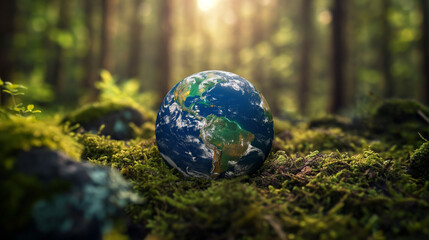 Obraz na płótnie Canvas A healthy globe nestled in nature, embodying our commitment to eco-friendly living and planetary health. Sustainable living for Earth Day. 