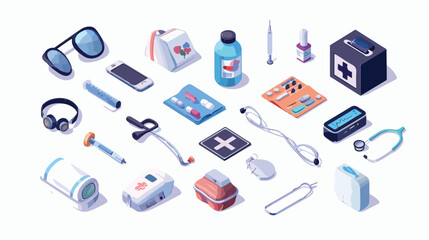Flat Health Accessories Isometric Icons Flat vector illustration