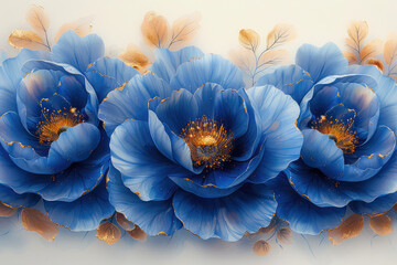  C craft blue flowers, threedimensional paper art style, watercolor painting. Created with Ai