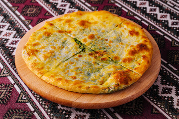 Freshly baked traditional khachapuri cheese bread