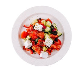Fresh greek salad on white plate