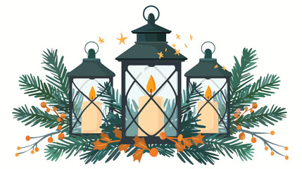 Flat vector illustration of a Christmas metal lantern