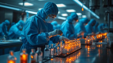 Scientists working in modern laboratory setting