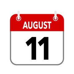 11 August, calendar date icon on white background.
