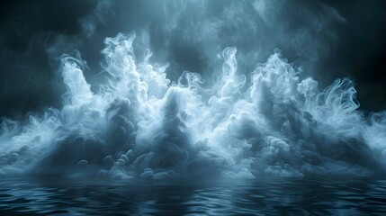 Mystical Fog Dance on Water's Edge. Concept Nature, Mystical, Fog, Dance, Water's Edge