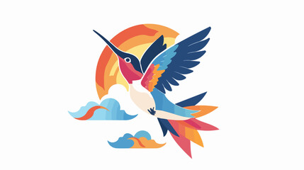 Flying Hummingbird vector icon bird sign and clouds F