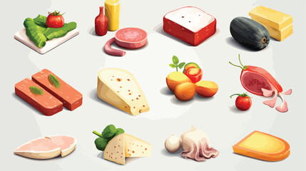 Food icons ham cheese tomato potato and milk bottle b