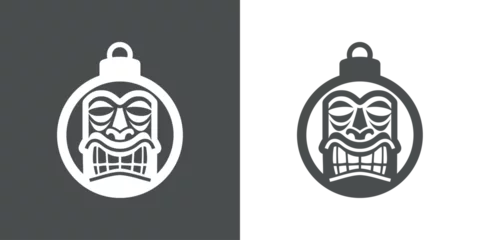 Fototapeten Navidad en Hawái. Logo con silueta de bola de navidad con  máscara tiki para tarjetas y felicitaciones © teracreonte