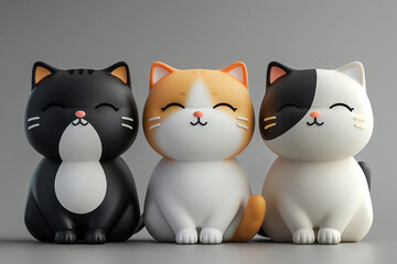 Obraz premium 3D cute cats collection, black and white, ginger, tuxedo, harmonious, room for text