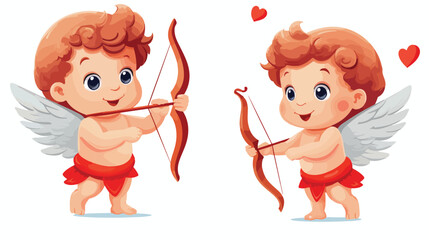Funny cartoon cupid with bow and arrow. Vector illustration