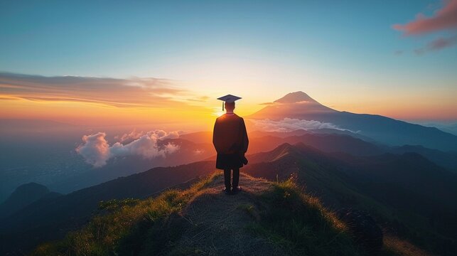 An image blending a vibrant sunrise over a mountain with a graduation scene, symbolizing new beginnings and achievements  Color Grading Complementary Color
