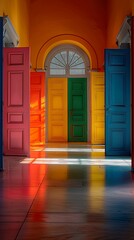 An image depicting a series of doors, each opening to reveal a different aspect of success, such as family, career, and personal wellbeing  Color Grading Complementary Color