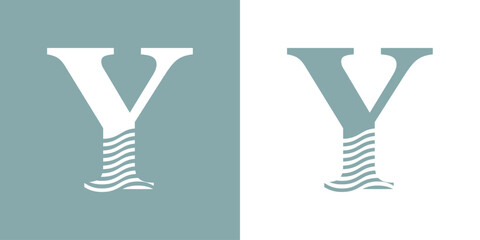Logo Nautical. Letra inicial Y con olas de mar