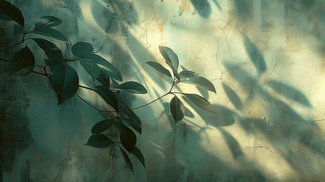 Abstract Leaf Art: A photo of a leafy plant casting shadows on a wall