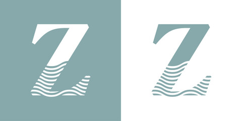 Logo Nautical. Letra inicial Z con olas de mar - obrazy, fototapety, plakaty