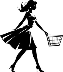 Boutique Belle Shopping Cart Vector Design Retail Maven Woman with Trolley Logo