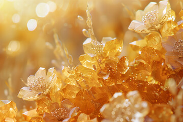 Close up of yellow crystal amber cluster in form of fantasy flowers nature wallpaper background