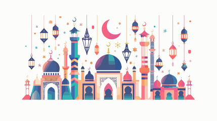 Geometric style colorful Islamic Ramadan Kareem banner