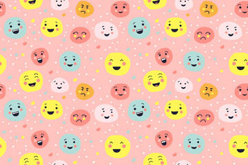 cheerful emoji faces with varying expressions on a pink backdrop