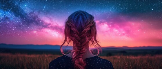 A woman with braids looking at the sky. AI. - Powered by Adobe