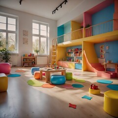 Kindergarten Immobilie. Generative AI Technologie - obrazy, fototapety, plakaty