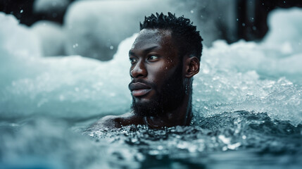 African-American Man in Ice Cold Water