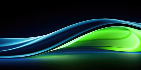 Fototapeta premium A close up of a green and blue wave pattern on black. AI.