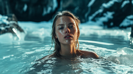 White Female in Ice Cold Water