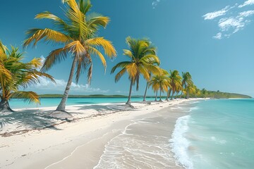 Fototapeta na wymiar Tropical Beach With Palm Trees and Clear Blue Water