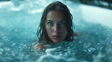 European Woman in Ice Cold Water