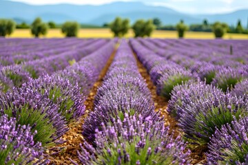 Obraz premium Lavender Field With Mountains in Background