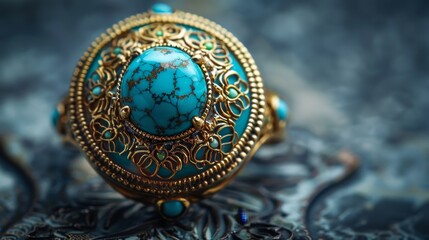 Jewelry and Gemstone: A macro close-up photo of a turquoise ring