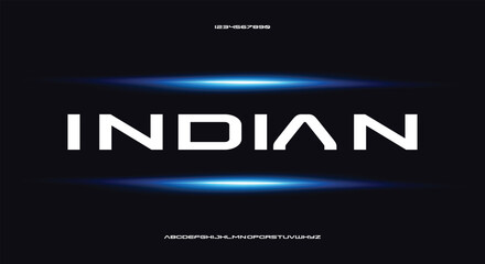 Indian vector font typeface unique design. For technology, circuits, engineering, digital , gaming, sci-fi and science subjects. - obrazy, fototapety, plakaty