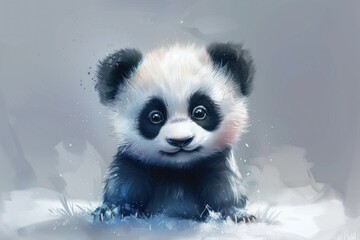 captivating artwork features an adorable panda cub with shimmering