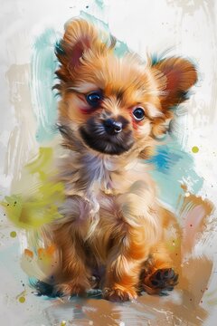 A whimsical portrayal of a fluffy tan puppy