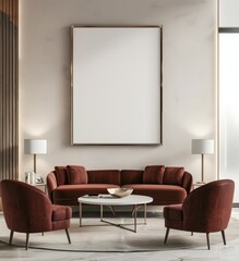 Frame mockup, Inviting Living Room Interior with Modern Furniture, high-resolution (300 DPI)