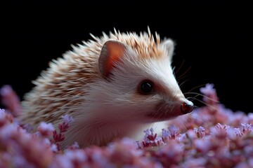 Small Hedgehog on Top of Purple Flowers