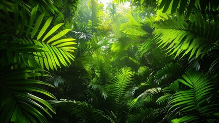 Tropical Leaves: A photo of a tropical forest canopy, showcasing the lush greenery and abundance of tropical leaves