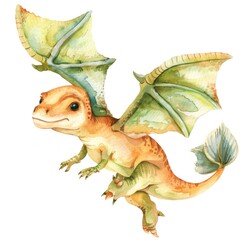 Fototapeta premium An endearing watercolor illustration of a baby dragon with a heartwarming smile