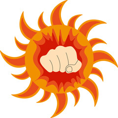 The Fist breaks the Harmful Influence Of The Sun. SPF protection art isolated white background. Vector illustration can used Sun Protection product, banner, poster design, EPS 10