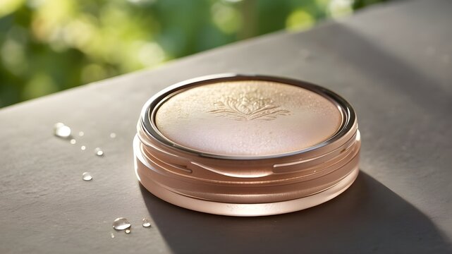 Shimmering highlighter catching the sunlight on a dewy morning 