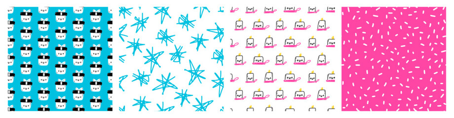 Christmas Candle. Snowflakes. Christmas Cute Pattern Set. Simple doodle gifts seamless pattern
