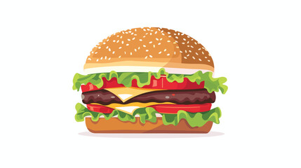 Hamburger with meat tomato green vegetable. Vector illustration