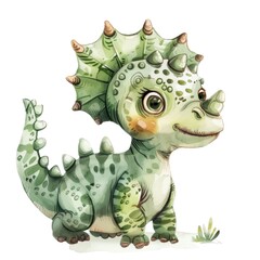 Fototapeta premium A captivating watercolor baby dinosaur graces this illustration