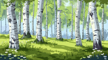 birch trees in the forest, Illustration